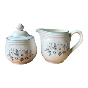 Vintage Country Ware Blue Ashberry Floral Cream and Sugar Set